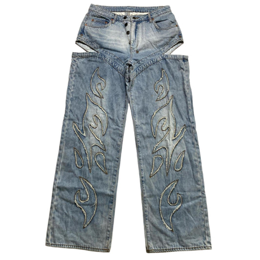 Ksubi Embroidered Flame Denim Thigh Slit Baggy Jeans (29W)