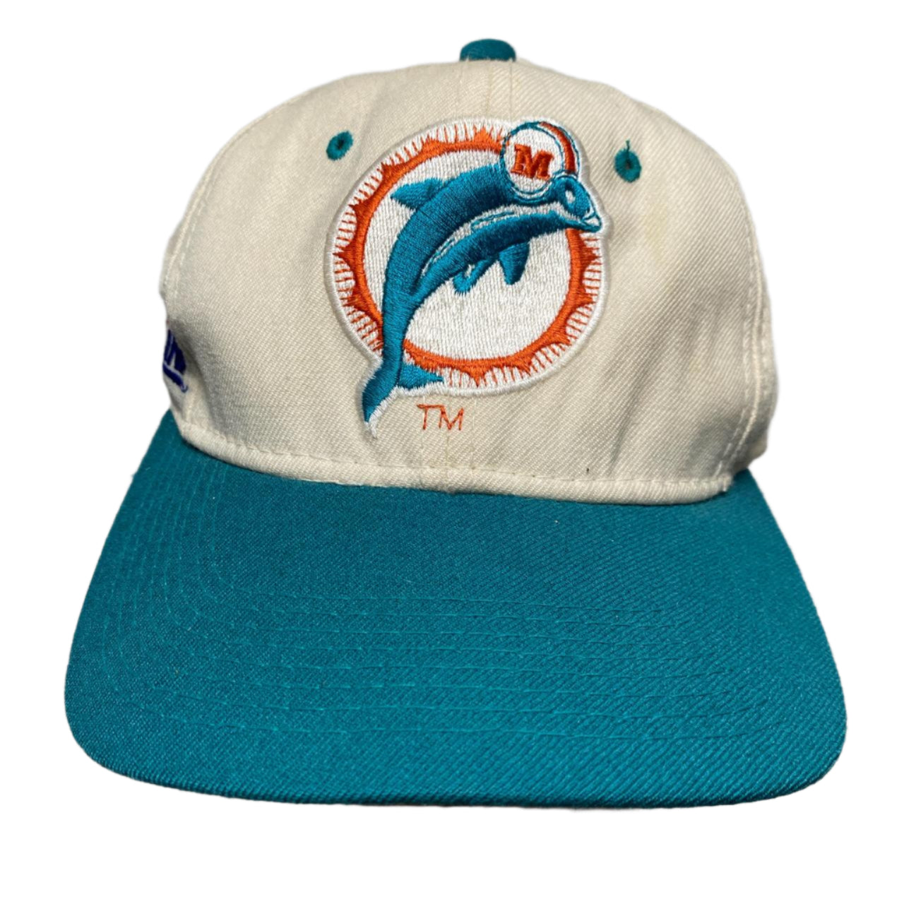 Miami Dolphins Vintage NFL Cream White and Turquoise Fitted Cap