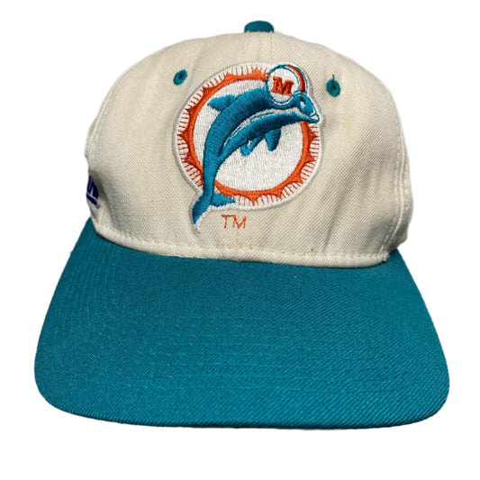 Miami Dolphins Vintage NFL Cream White and Turquoise Fitted Cap