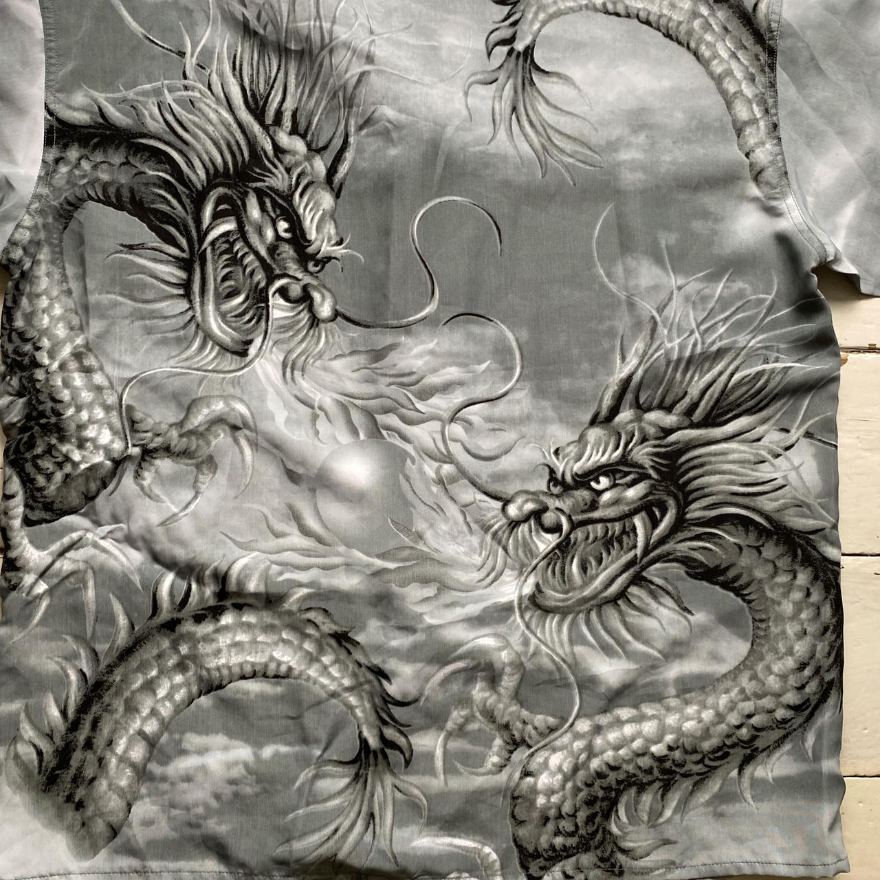 Y2K Vintage Dragon Silver Japanese Silk Shirt