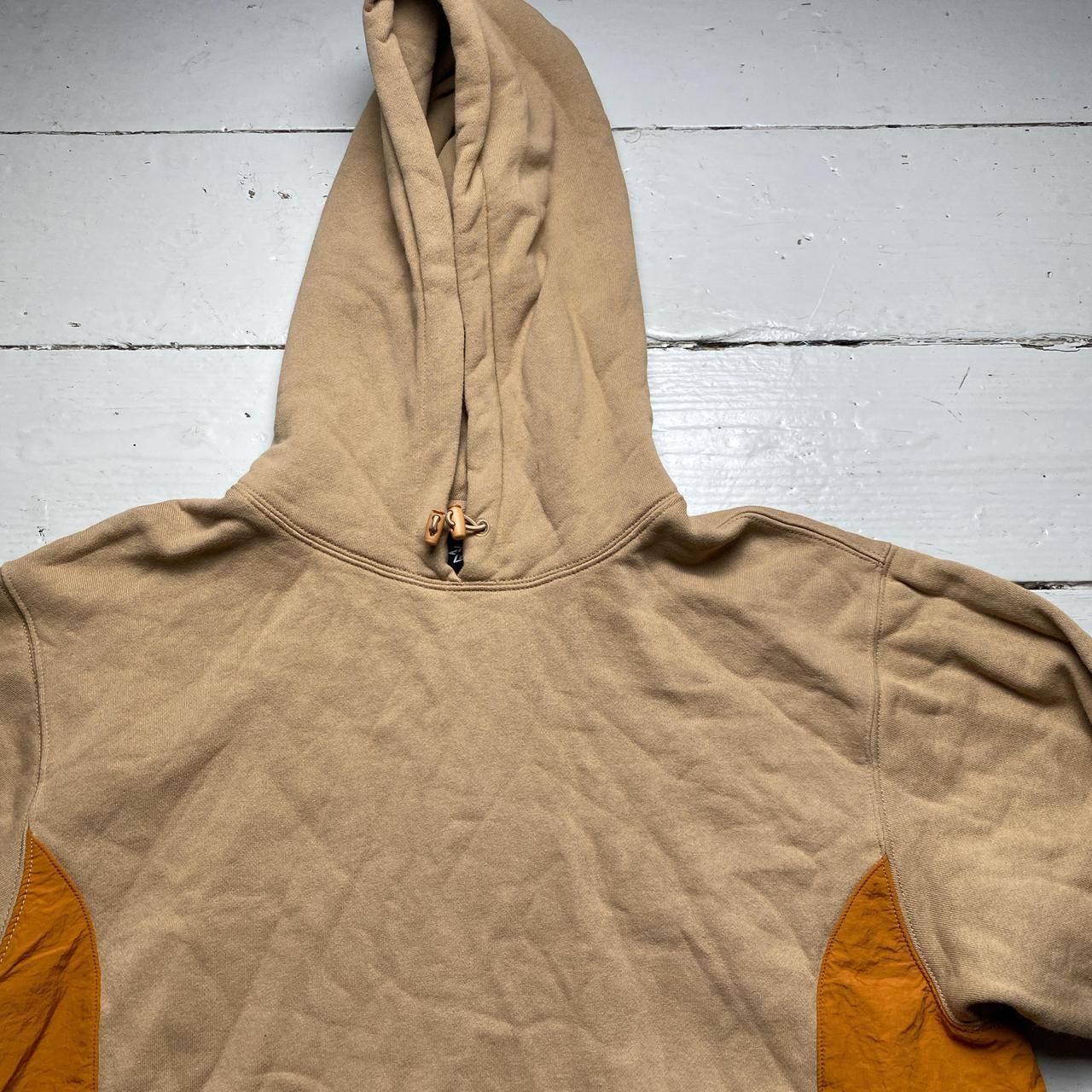 Stussy Tan Sand Brown and Orange Nylon Panelling Hoodie