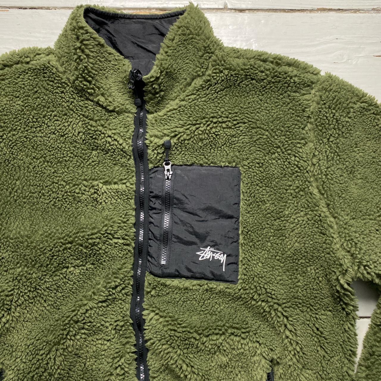 Stussy 8 Ball Fleece Green Black and White Reversible Jacket