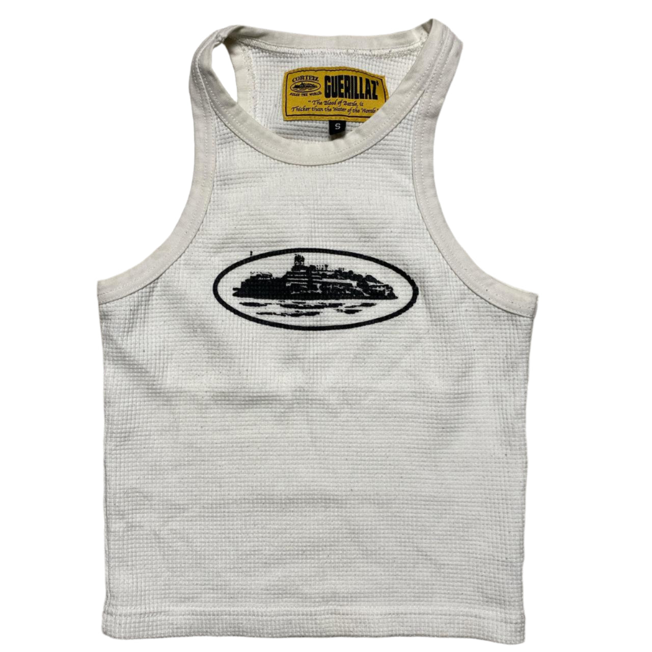 Corteiz White and Black Alcatraz Womens Tank Crop Top Vest (S)