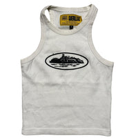 Corteiz White and Black Alcatraz Womens Tank Crop Top Vest (S)