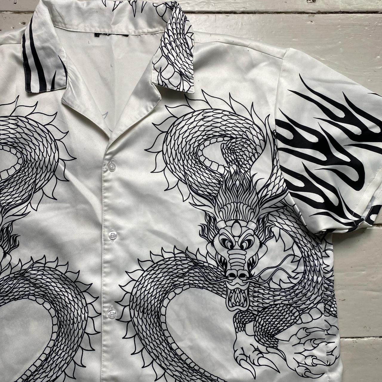 Y2K Dragon and Flames White and Black Silk Shirt