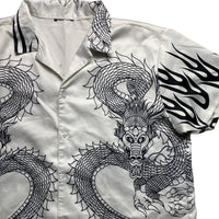 Y2K Dragon and Flames White and Black Silk Shirt (XL)