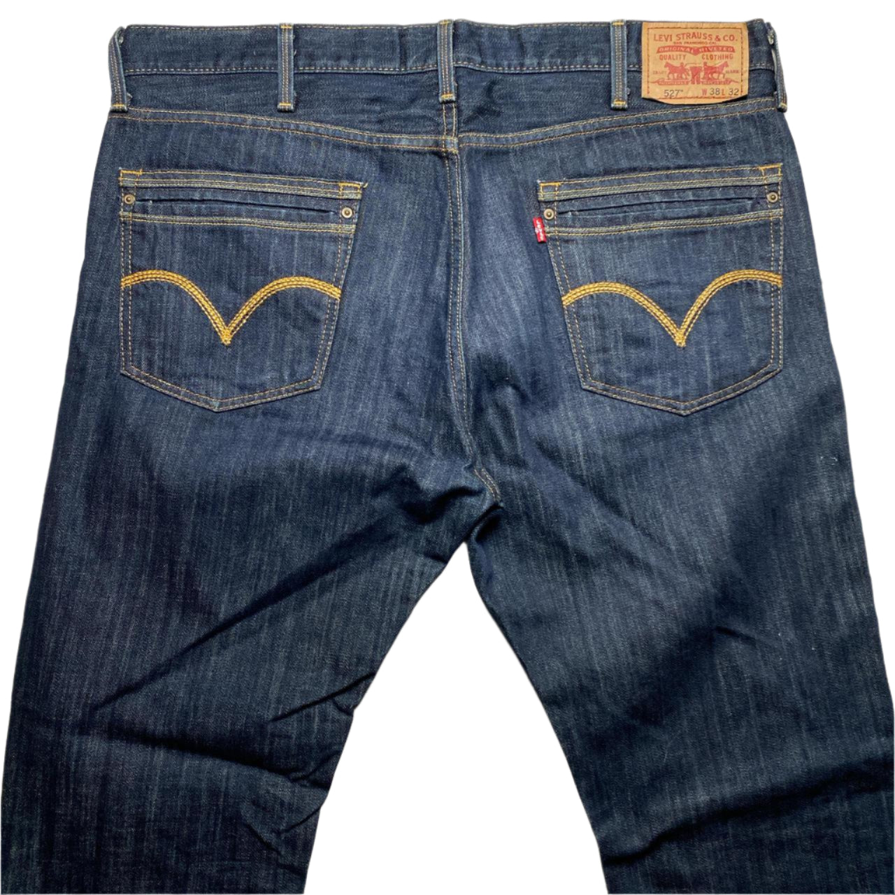 Levis 527 Vintage Gold Swoosh Baggy Navy Jeans (38W)