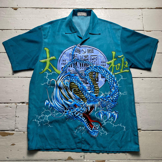 Y2K Vintage Japanese Blue Dragon Short Sleeve Shirt