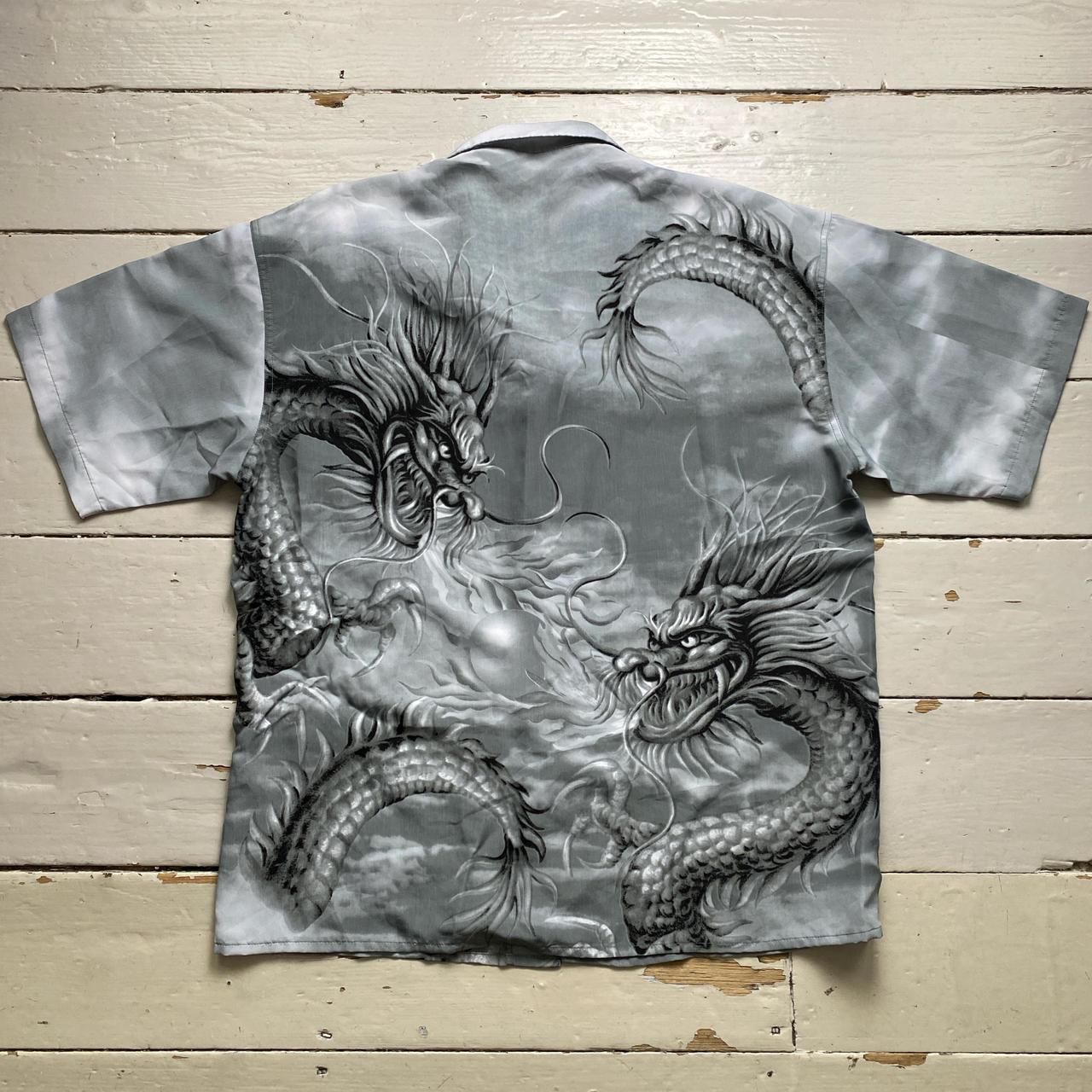 Y2K Vintage Dragon Silver Japanese Silk Shirt