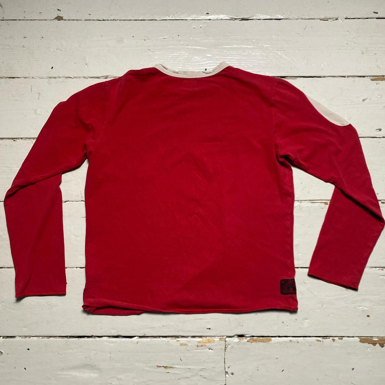 Evisu Red and Cream White Big Daicock Swoosh Sweatshirt Long Sleeve