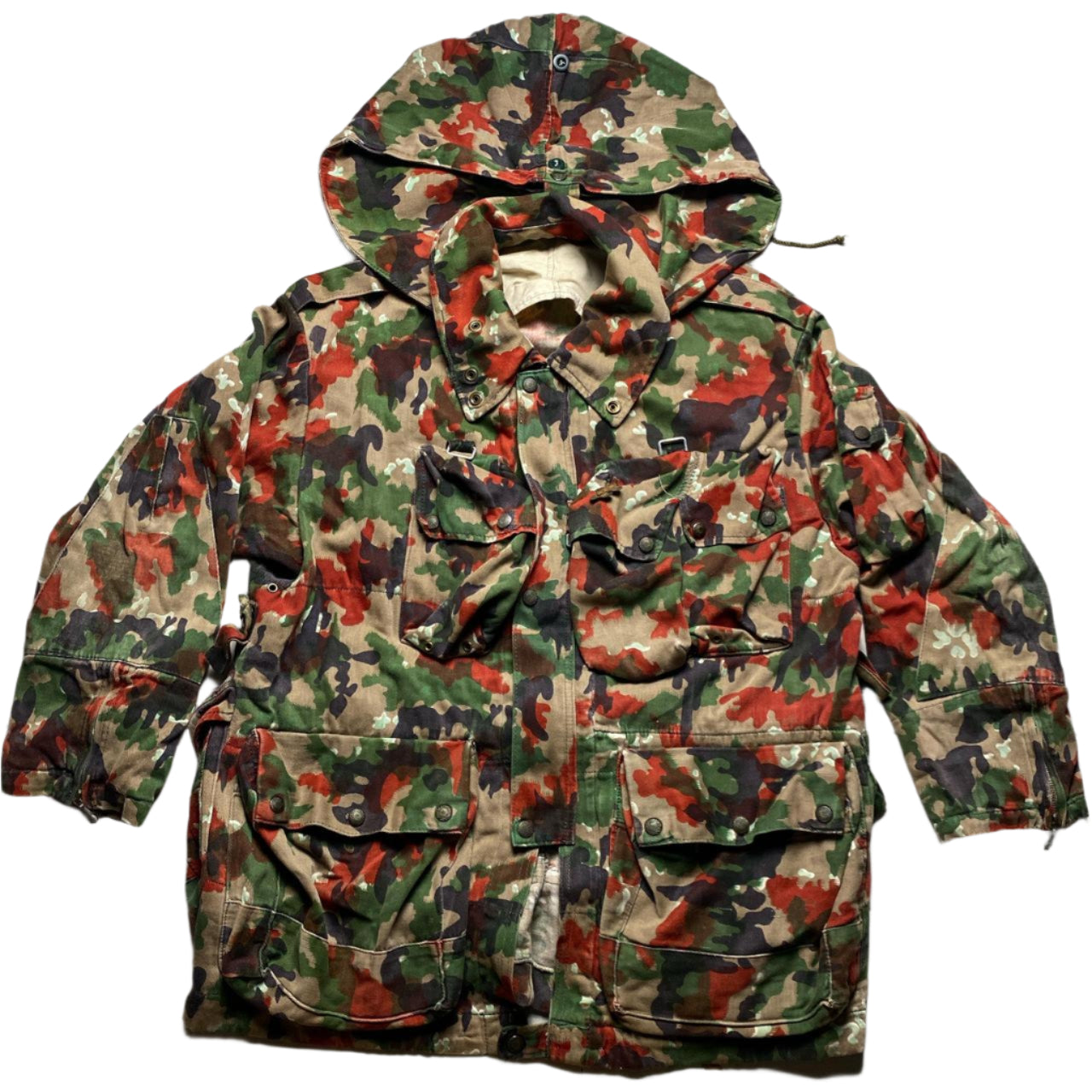 Red Brown and Green Camouflage Military Jacket (L)