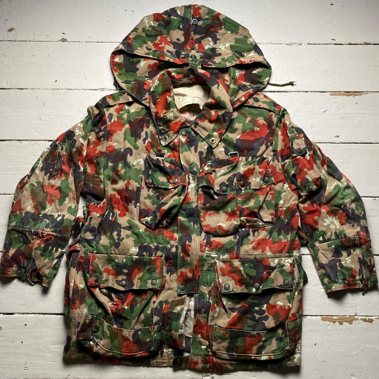 Red Brown and Green Camouflage Military Jacket