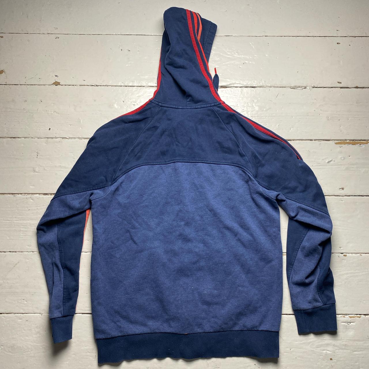 Adidas Performance Essentials Navy Two Tone Red and Orange Stripes Hoodie