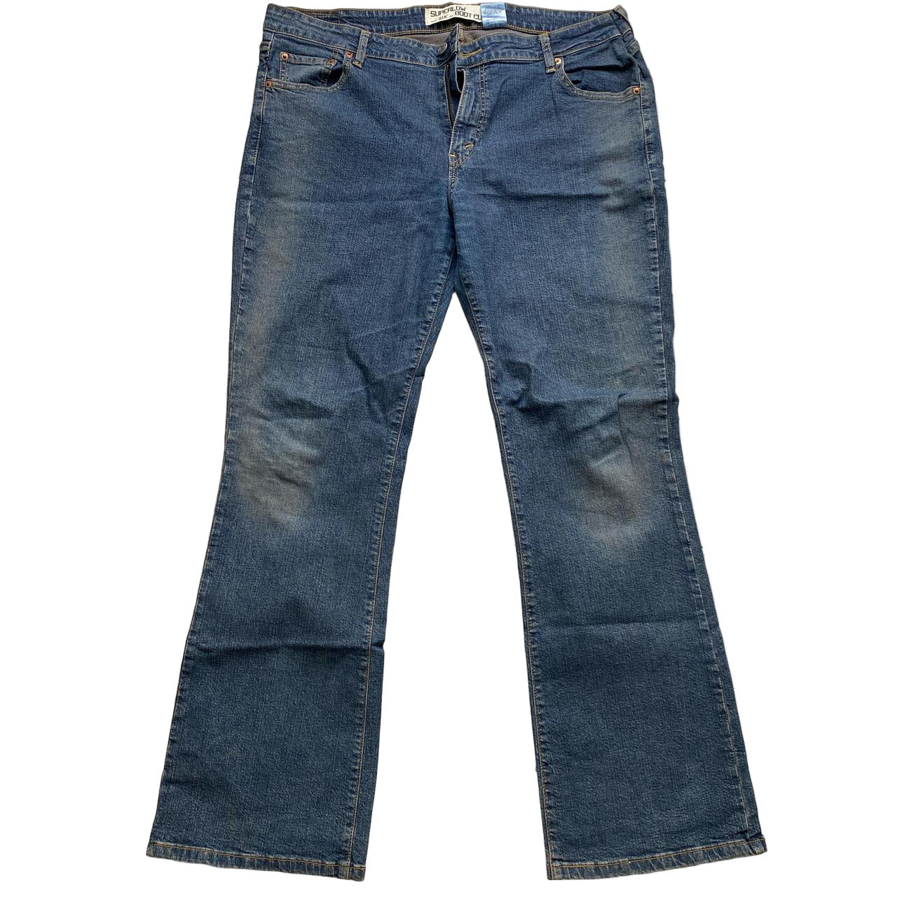Levis 518 Super Low Bootcut Baggy Blue Faded Stonewash Jeans (38W)