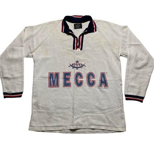 Mecca Vintage 90’s Long Sleeve White Red and Navy Stripe Rugby Jersey Quarter Zip (XL)