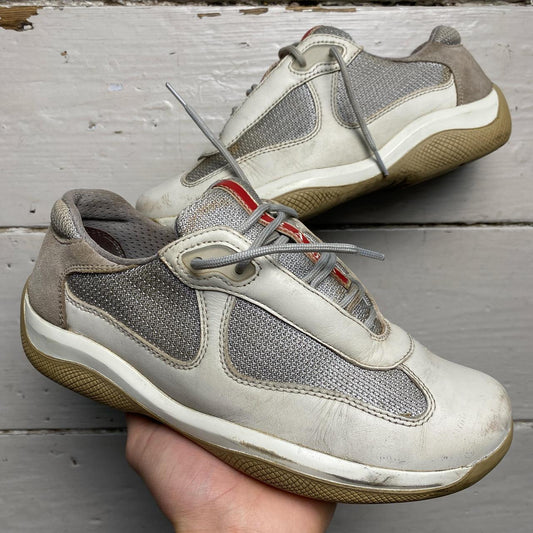 Prada Americas Cup White and Silver Vintage Trainers