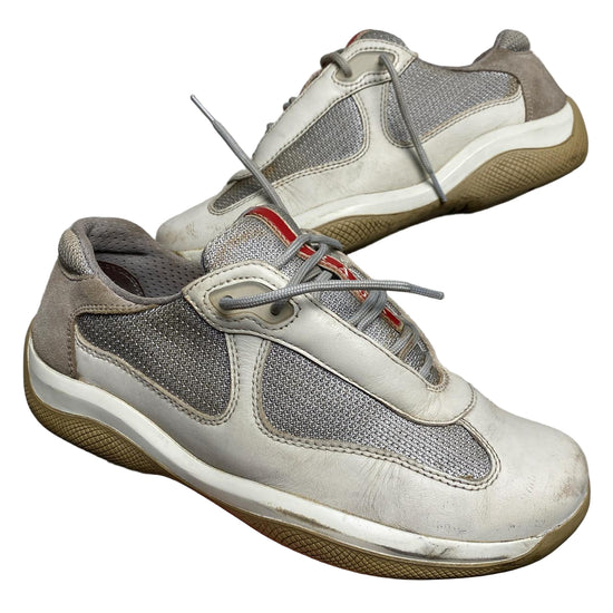 Prada Americas Cup White and Silver Vintage Trainers (UK 3)