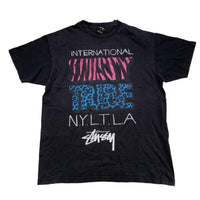 Stussy Black Pink Blue and White Vintage T Shirt (L)