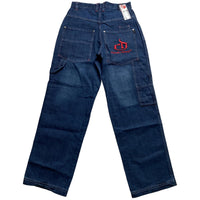 Criminal Damage Baggy Carpenter Jeans Navy and Red Embroidery (28W)