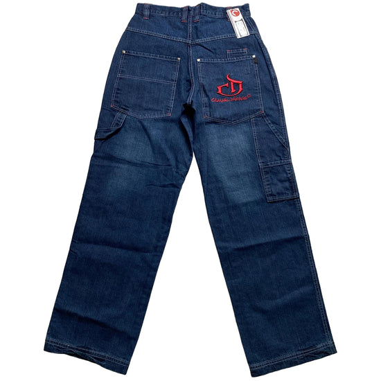 Criminal Damage Baggy Carpenter Jeans Navy and Red Embroidery (28W)