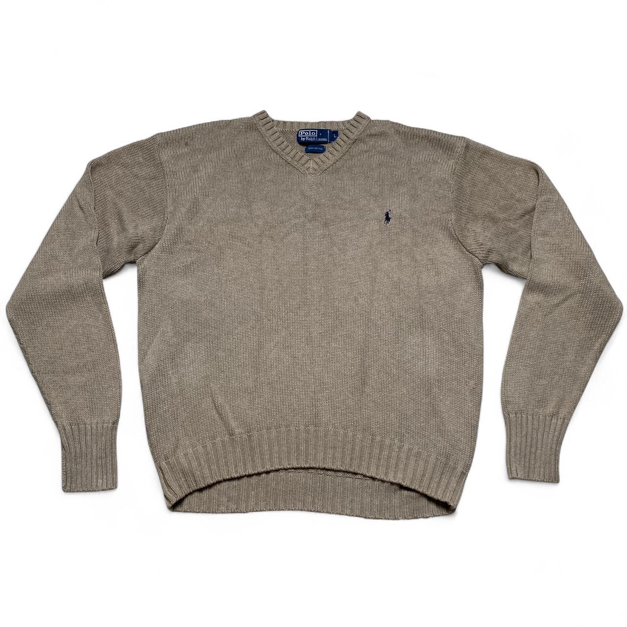 Polo Ralph Lauren Beige and Navy Pony Knit Jumper (L)