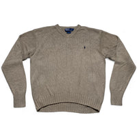 Polo Ralph Lauren Beige and Navy Pony Knit Jumper (L)
