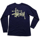 Stussy Navy and Cream White Long Sleeve T Shirt (S)