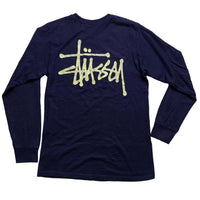 Stussy Navy and Cream White Long Sleeve T Shirt (S)
