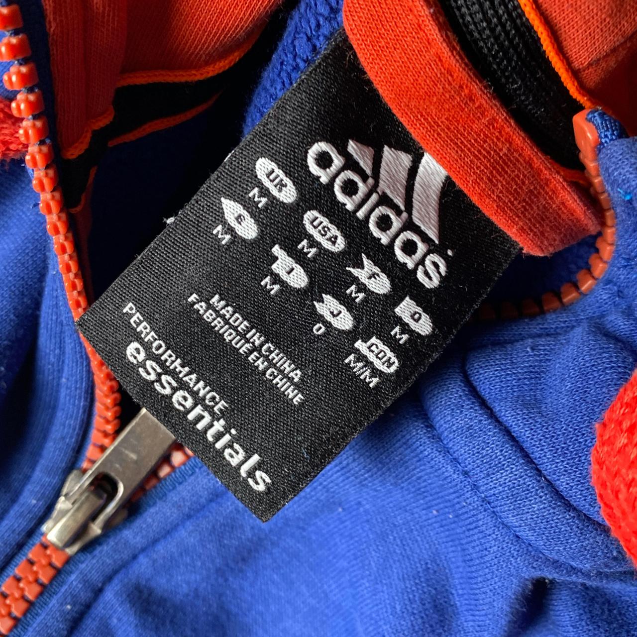 Adidas Performance Essentials Blue Two Tone Orange Red Stripes Hoodie