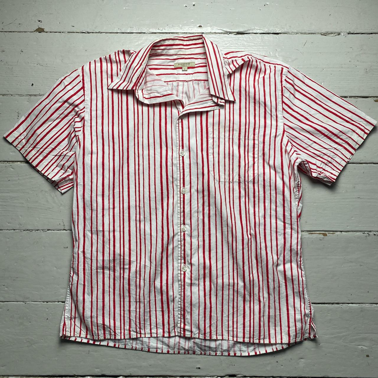 Burberry London Red and White Stripe Short Sleeve Shirt