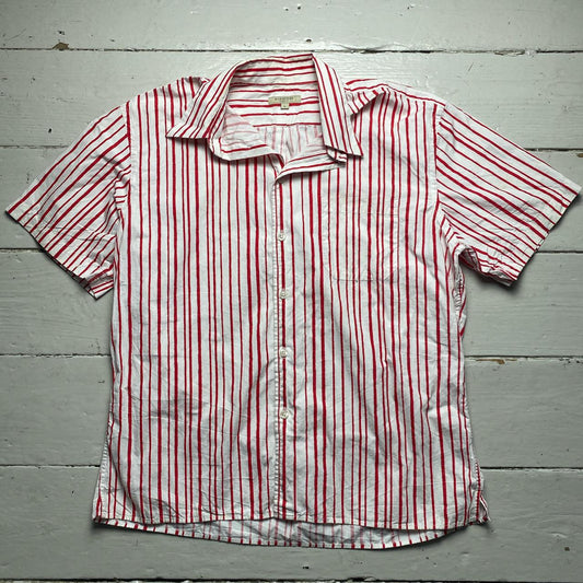 Burberry London Red and White Stripe Short Sleeve Shirt