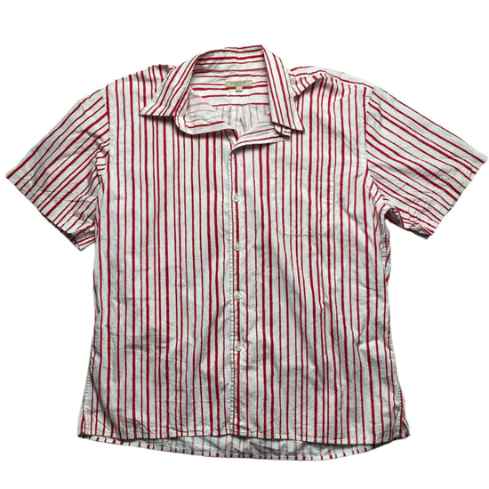 Burberry London Red and White Stripe Short Sleeve Shirt (L)