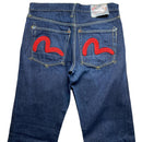 Evisu Navy Red Daicock Swoosh Baggy Jeans (34W)