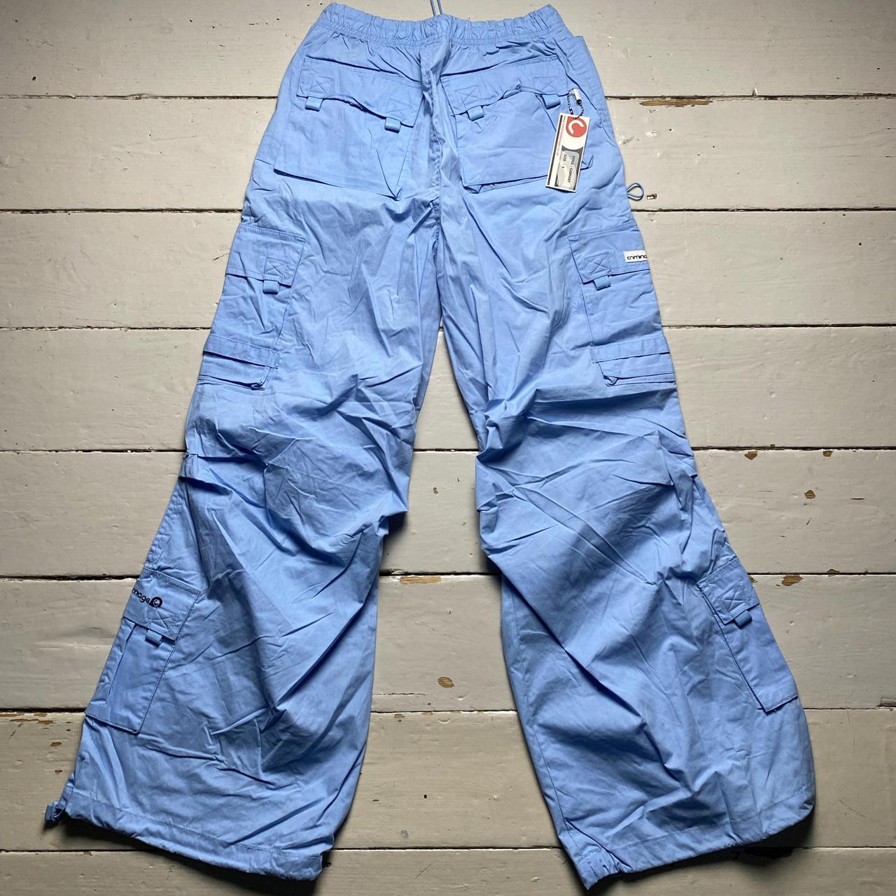 Criminal Damage Baggy Parachute Combat Light Baby Blue Cargo Trousers