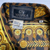 Giv Viaspaga Versace Gold Brown Cheetah Print Long Sleeve Shirt (M)