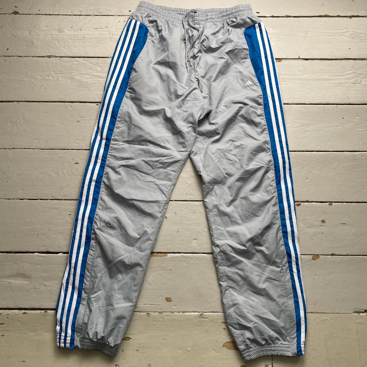 Adidas Vintage Baggy Shell Trackpant Bottoms Silver Blue and White