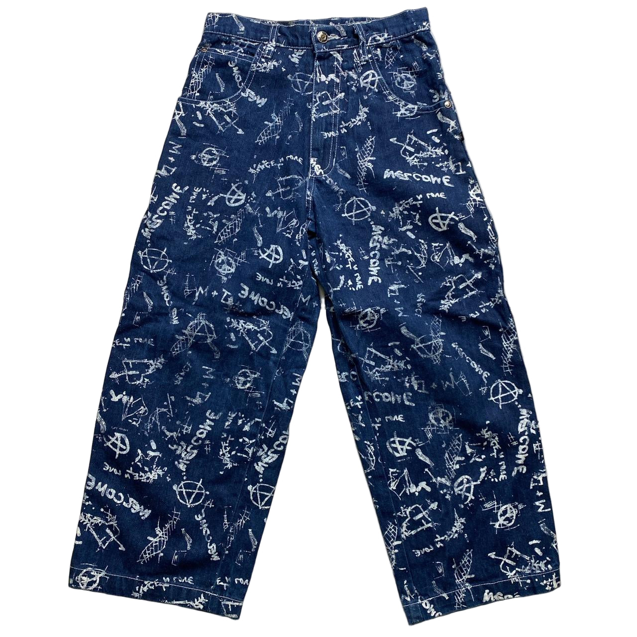 Raw Blue Anarchy All Over Paint Prints Jort Jean Shorts (28W)