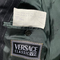 Versace Classic V2 Full Double Breasted Pin Stripe Black and Grey Suit (L)