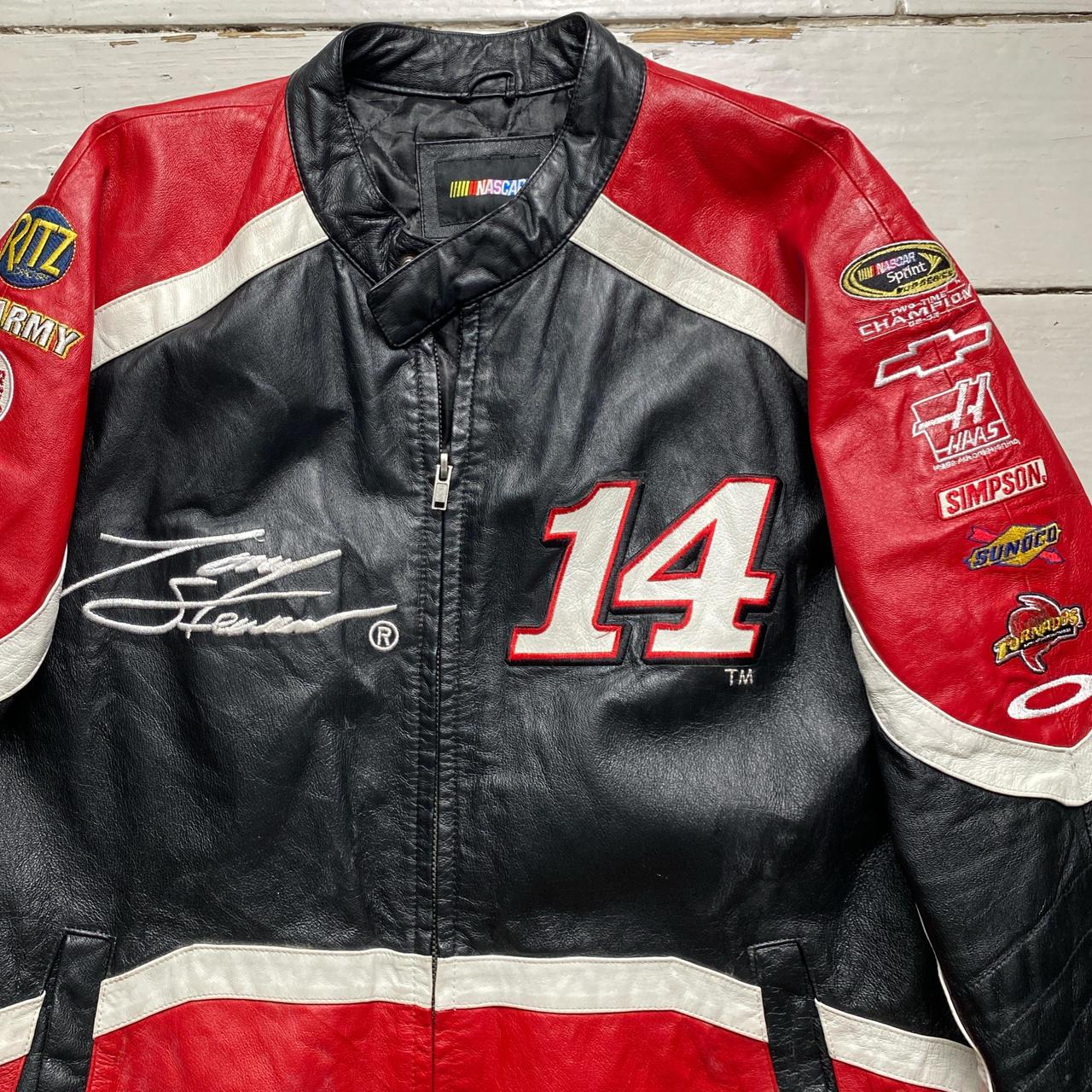 Nascar Tony Stewart 14 Office Depot Black Red and White Vintage Leather Racing Jacket