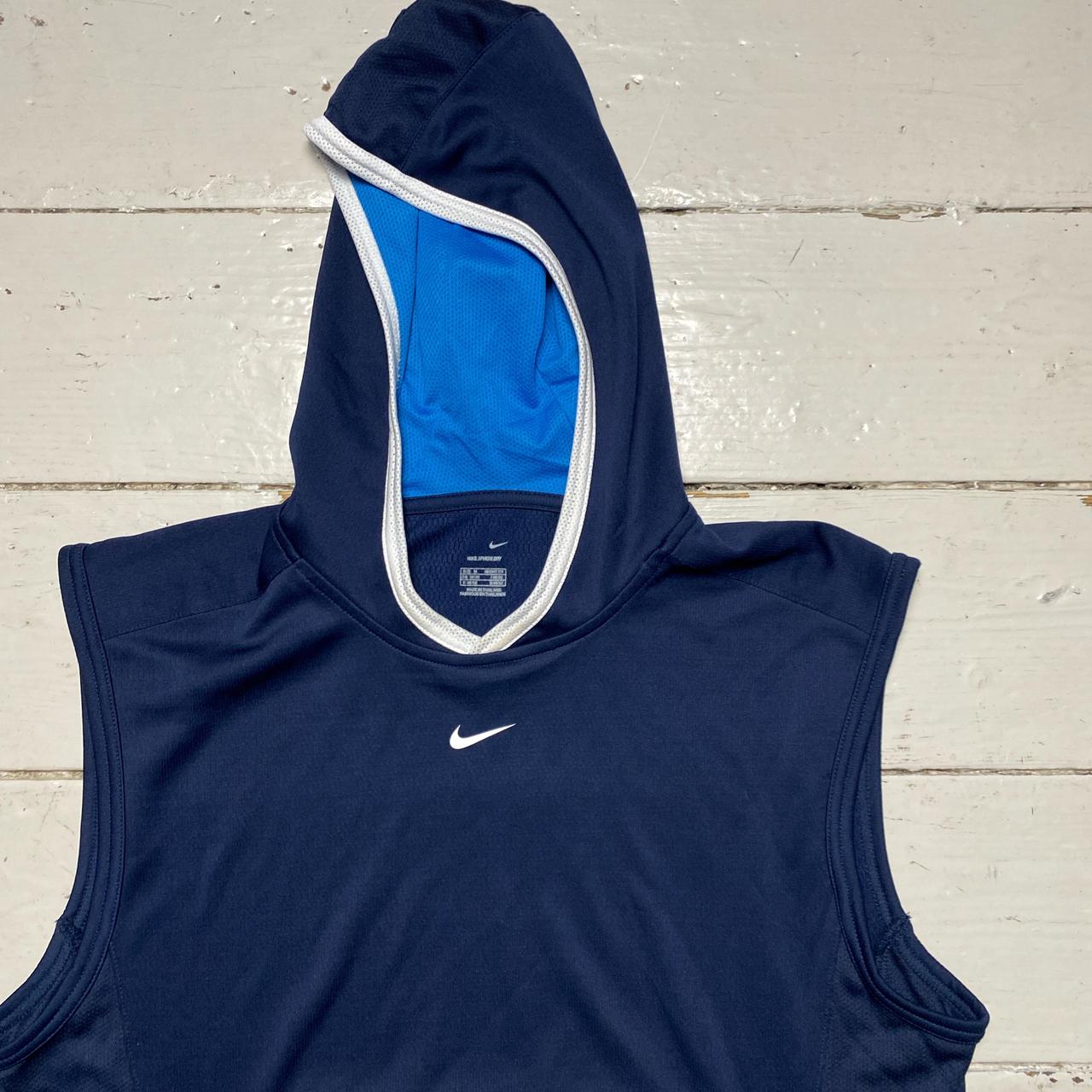 Nike Navy and White Swoosh Tennis Vintage Hooded Vest