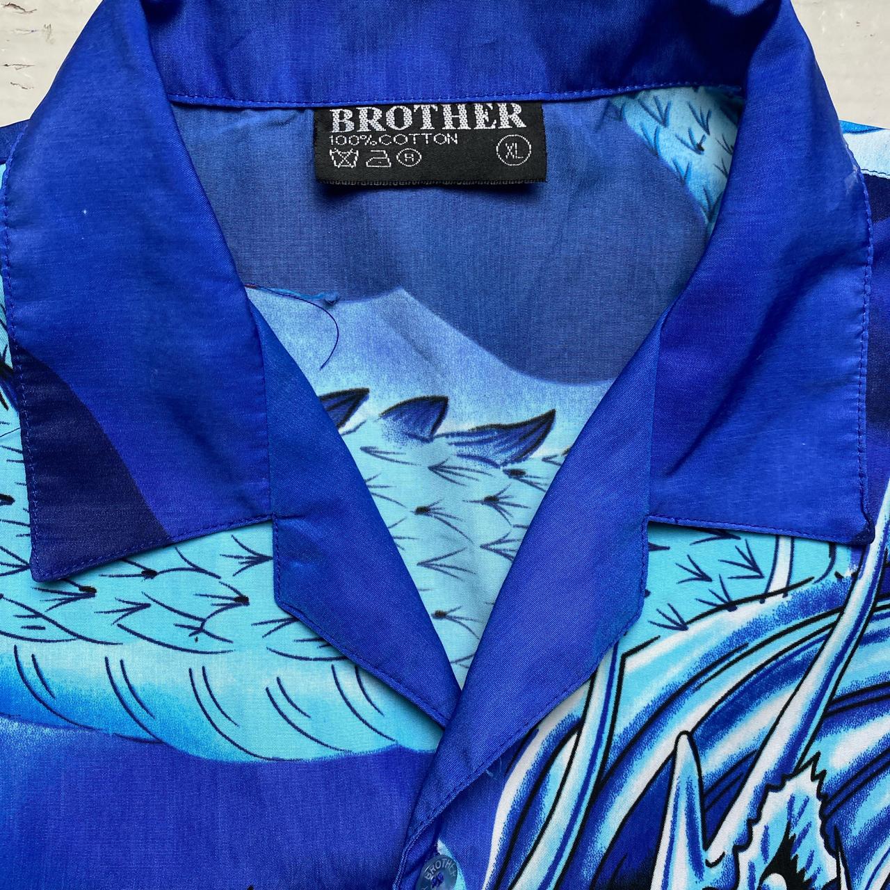 Dragon Y2K Japanese Silk Blue Short Sleeve Shirt (XL)