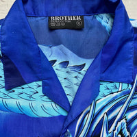 Dragon Y2K Japanese Silk Blue Short Sleeve Shirt (XL)