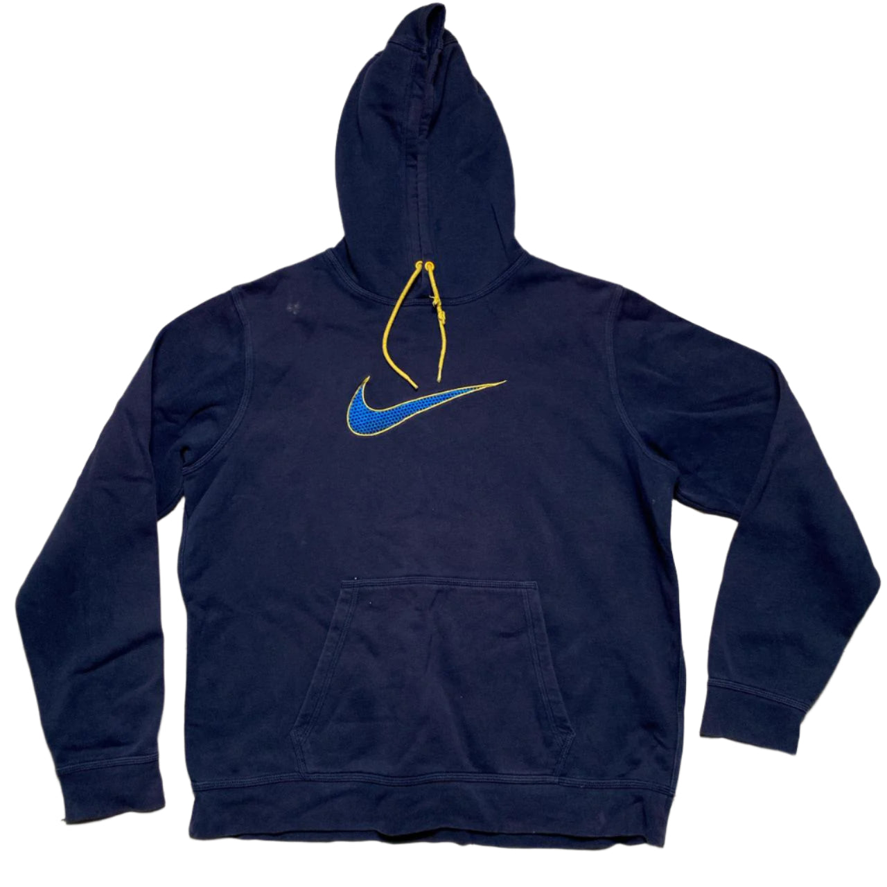 Nike Big Swoosh Navy and Yellow Hoodie (L)