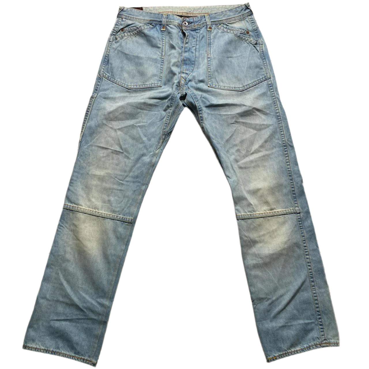Evisu Baggy Cargo Jeans Light Blue with Cream Daicock Swoosh (34W)