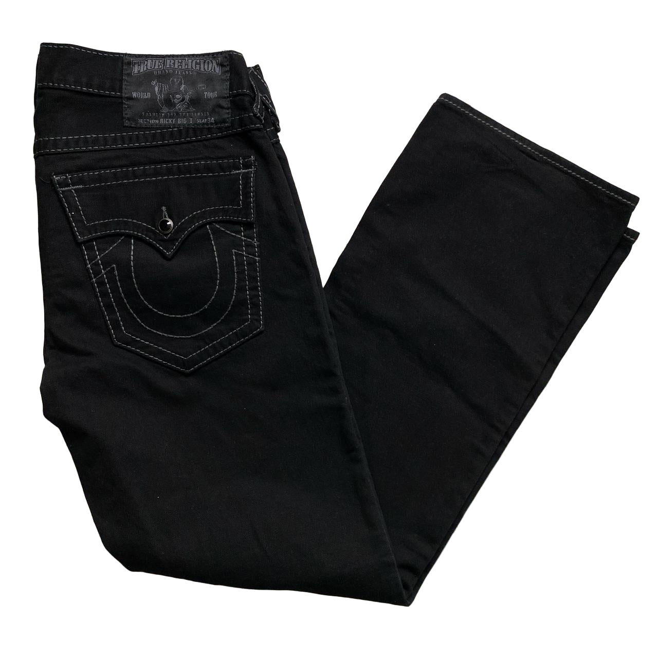 True Religion Baggy Black and Grey Stitch Ricky Big T Jeans (36W)