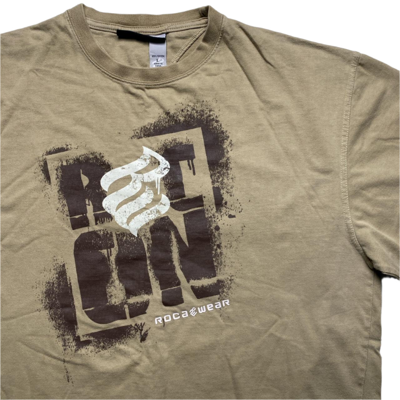 Rocawear Long Sleeve Tan Spray Paint T Shirt (L)