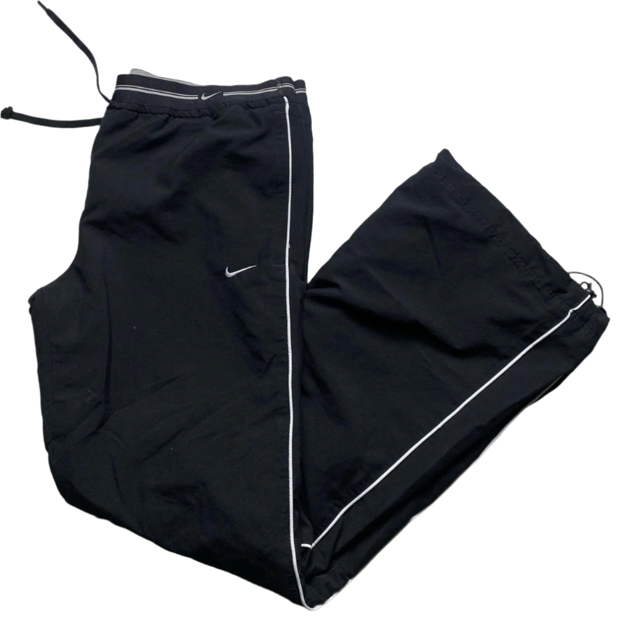 Nike Swoosh Black and White Baggy Trackpant Shell Bottoms (M)