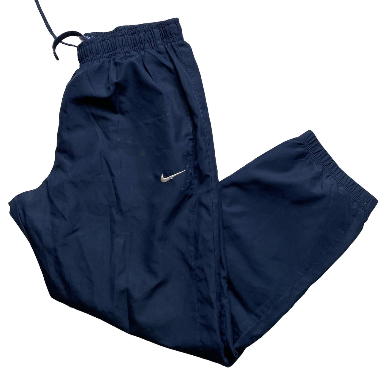 Nike Swoosh Navy and White Shell Trackpant Baggy Bottoms (XL)