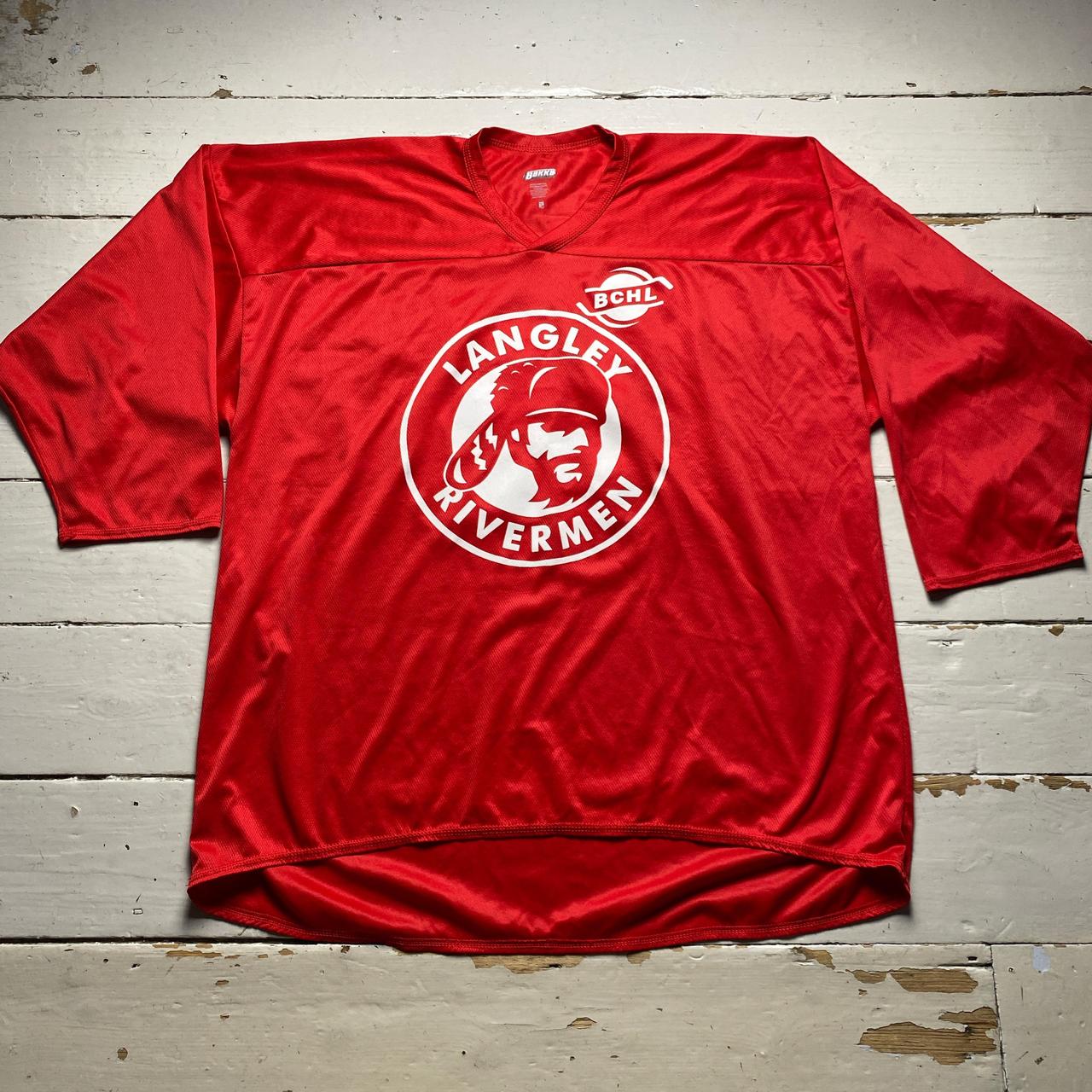 Red and white vintage Langley Rivermen hockey jersey