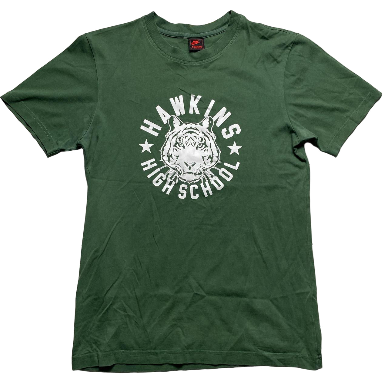 Hawkins High School Nike Stranger Things Green and White T Shirt (S)